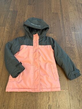 Kids Hooded Winter Jacket - Pink and Dark Gray
